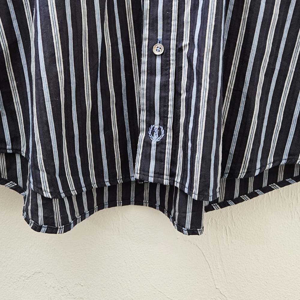 Bugatchi‎ Uomo Men's Blue 100% Cotton Striped Long Sleeve Shirt Size Large - Picture 2 of 10